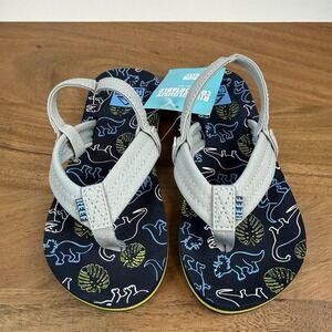 New Little Kids Reef Little Ahi Slip On Water Flip Flops Blue Dinosaurs Sz 11 C